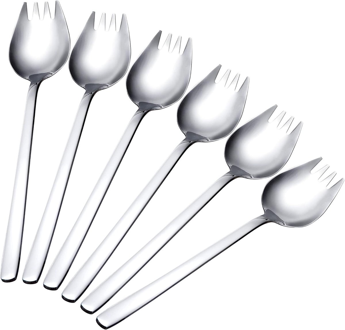 2-in-1 roestvrijstalen lepel/vork, 7,3 inch lange steel, saladevork/dessertlepel (zilver)