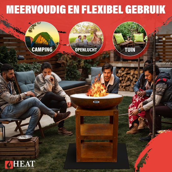 Heat Outdoor Living Bakka - Plancha BBQ Vuurschaal - Multifunctionele Buitenbarbecue met Houtopslag - Ideale Vuurkorf voor Buitenkoken met Vrienden en Familie - 80x80x96 cm van HEAT Outdoor Living — afbeelding 3