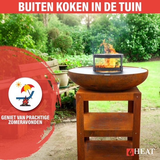 Heat Outdoor Living Bakka - Plancha BBQ Vuurschaal - Multifunctionele Buitenbarbecue met Houtopslag - Ideale Vuurkorf voor Buitenkoken met Vrienden en Familie - 80x80x96 cm van HEAT Outdoor Living — afbeelding 4