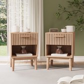 Nachtkastje (2 stuks) met 1 open plank en 1 lade, set van 2 moderne nachtkastjes, ladekast, nachtkastje voor slaapkamer, woonkamer, houtkleur