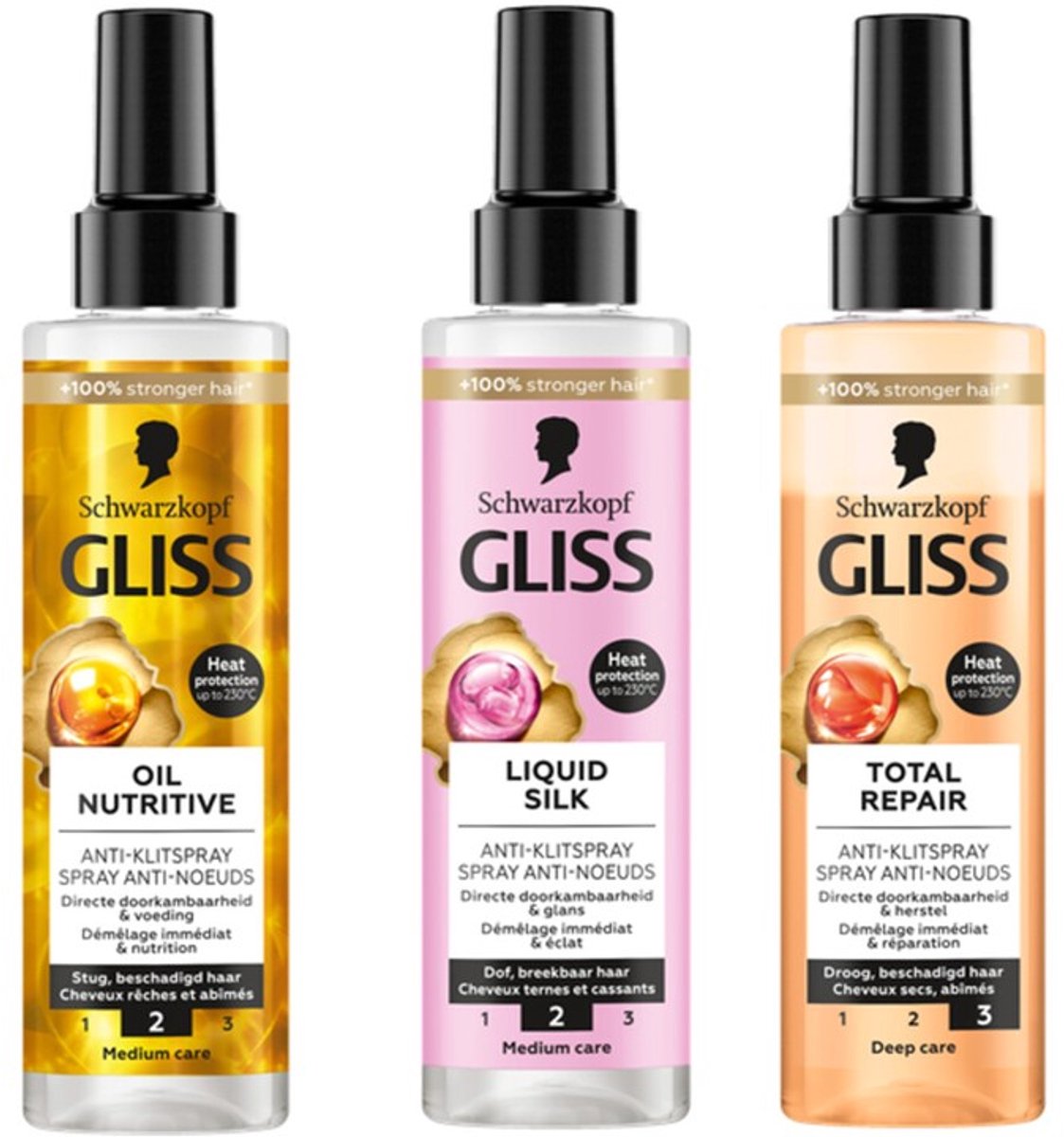 Gliss Kur Antiklit Spray - Schwarzkopf - Mix - Total Repair / Oil Nutritive / Silk Gloss