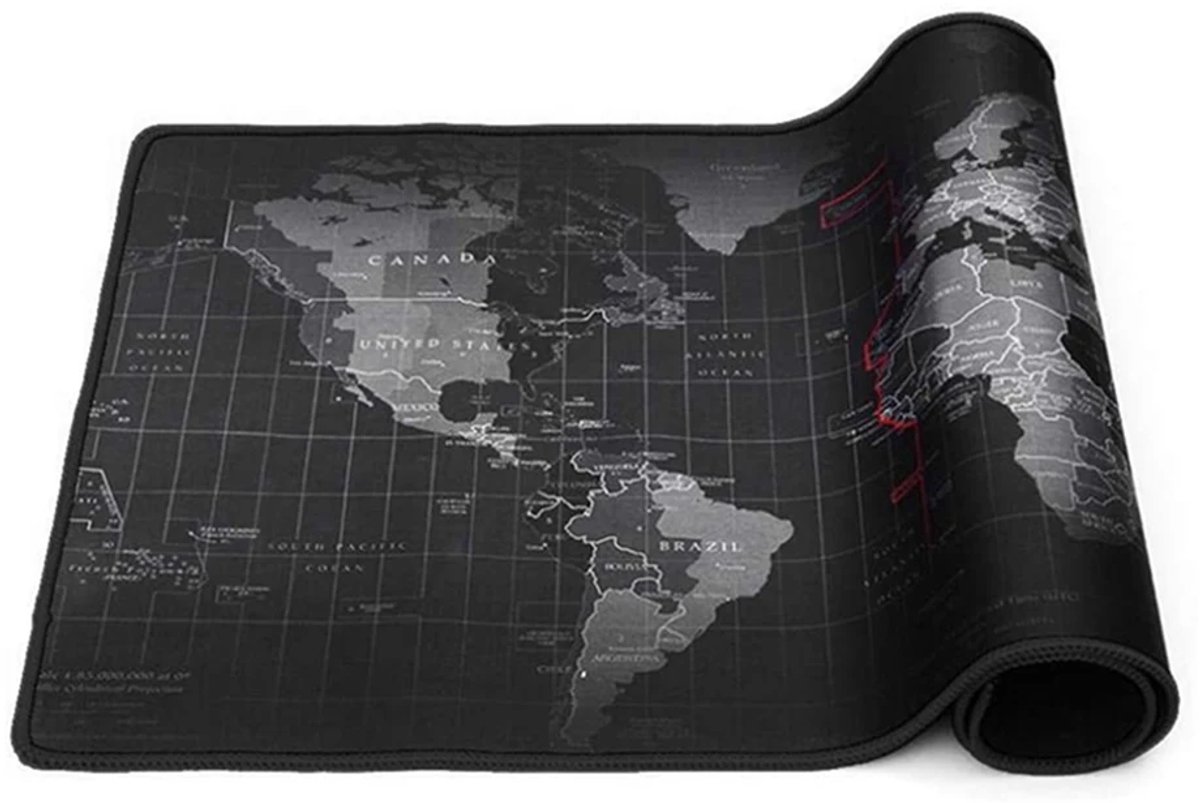 Bureau Onderlegger - Muismat XXL - Gaming Muismat - Zwart - Wereldkaart - 90x45 cm
