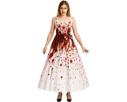 Joya Kids® Verkleedjurk Halloween Bruid | Bloed Zombie Bruidsjurk Volwassenen | Lange Jurk Dames Wit | Horror Kostuum Vrouw | Carnaval & Halloween Kostuum | Maat S