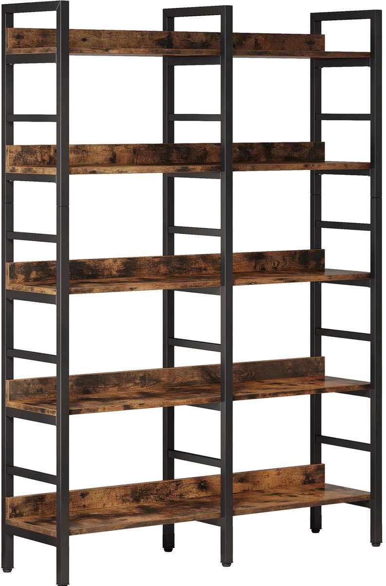Happiq 5-laags Boekenkast - Boekenplank - Wandplank - Boekenrek - Voor opslag / woonkamer / kantoor - Bruin