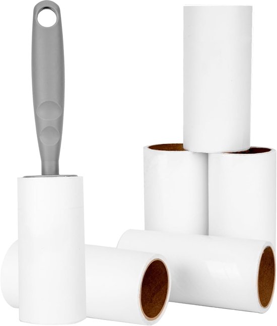Pluizenroller - Enkele rol 60 afscheurbaar - 6 rollen - 22 × 5 cm - met 1 handgreep - Mini reispluizenroller voor kleding, dierenharen, honden- en kattenharen, meubels en tapijt - Grijs en wit
