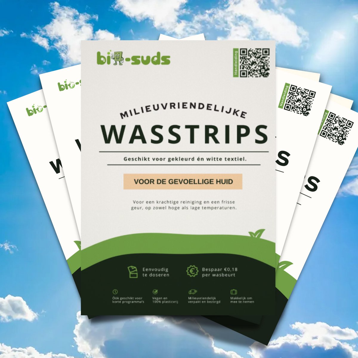 Bio-Suds® - Wasstrips Voor Gevoelige huid - Wasstrips Proefpakket - Wasstrips - Wasmiddeldoekjes - 60 wasjes (30 strips)