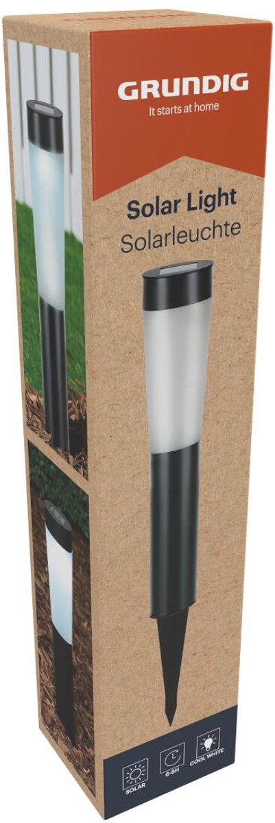 Grundig Solar Tuinlamp - Tuinverlichting met Grondspies - Koel Wit LED Licht - IP44 Spatwaterdicht - Brandduur 6-8 uur - 75,5 cm - Zwart
