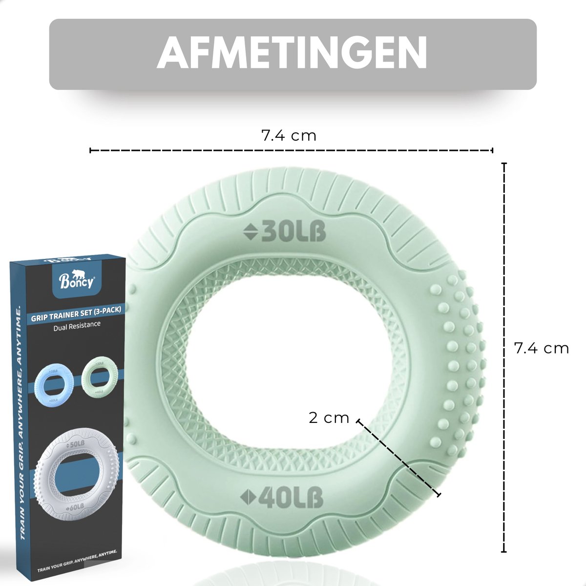 Boncy® Handtrainer Stressbal Set - 3-Pack met 6 Weerstanden - Grip trainer Onderarm , Hand & Pols - Stressballen Set voor Volwassenen en Kinderen - Handknijper Fitness Gripper - Handtrainers Vingertrainer Gripster Forearm - Stress bal Stresbal — afbeelding 8