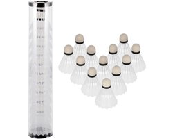 Badminton Shuttlecocks Set – 12 Stuks Witte Shuttles in Koker – Medium Snelheid – Kurk Top – Officieel Competitie Gewicht