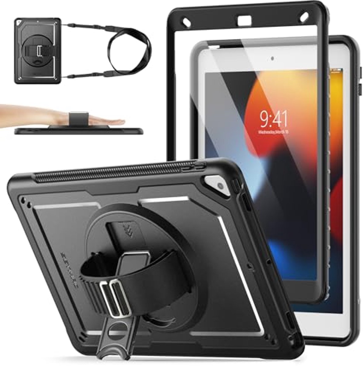 Stootvaste Hoes voor iPad 10,2 inch 2021/2020/2019 met Handriem en Schouderriem