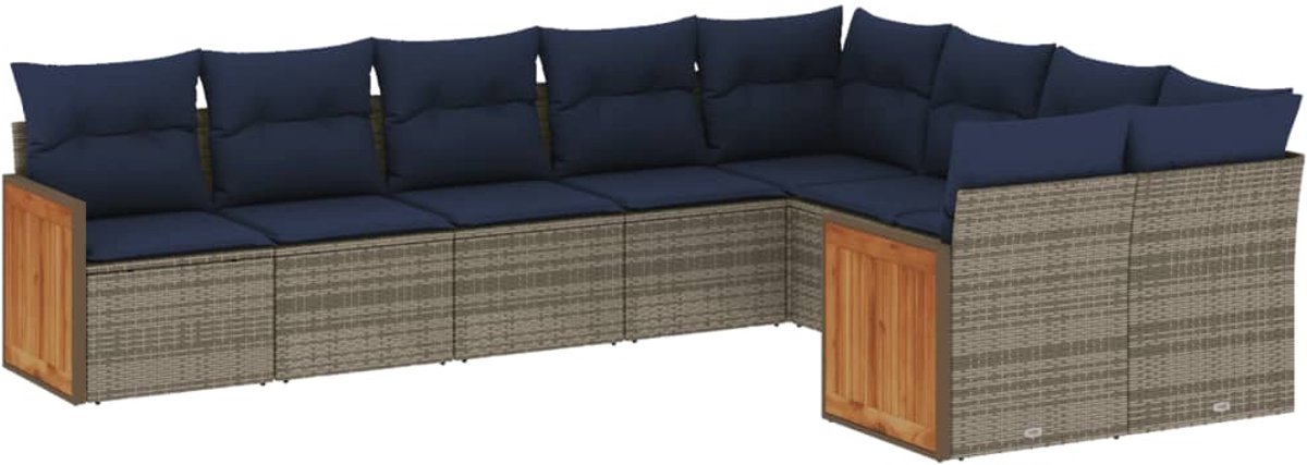 vidaXL - 9-delige - tuinbankset - met - kussens, - grijs - polyrotan