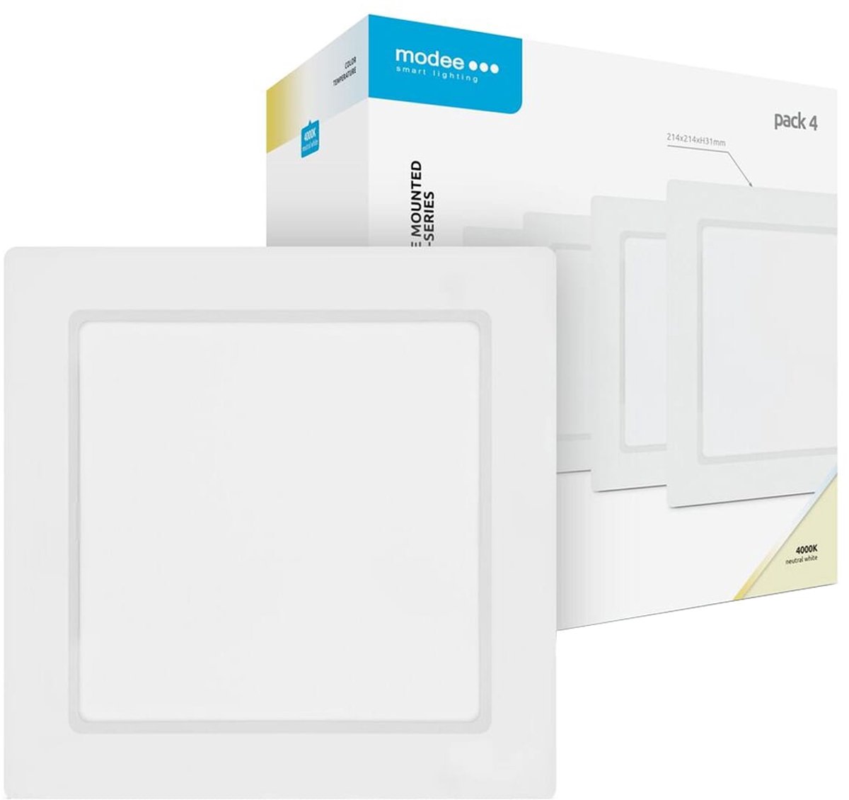 Modee LED Paneel Vierkant Opbouw - 18W - 1980lm - 21.4x3.1cm - 4000K - Neutraal Wit - Voor Vergaderruimte, Kantoor of Werkplaats - 4 stuks