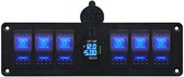ProRide Schakelpaneel 12V voor Auto/Boot - USB Stopcontact met Voltmeter/Ampèremeter - QC3.0 - 6 schakelaars