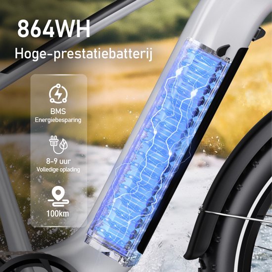 Elektrische Fiets DUOTTS F26-Lite - 864Wh/18 Ah Accu - 100 km Bereik - 250W Motor - 26x4 Inch Banden - Shimano 7 Versnellingen - Aluminium Frame - Inclusief Bagagedrager - Elektrische Mountainbike - zilver — afbeelding 3