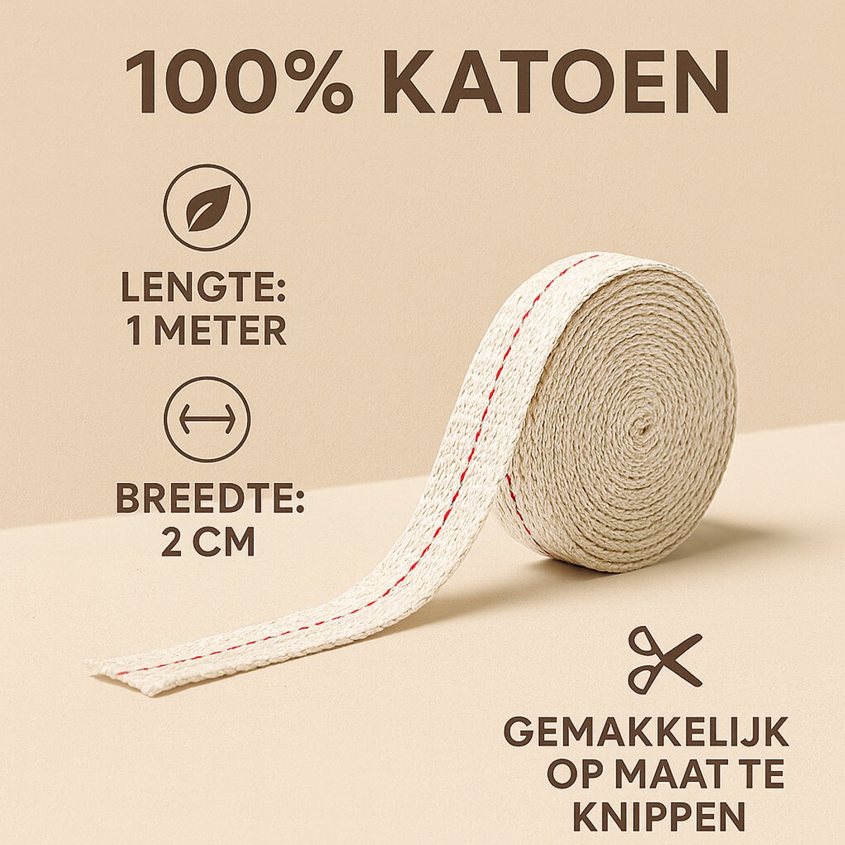 ZOETTT Olielamp Lont plat - 20mm - Katoen - Rol van 1 meter
