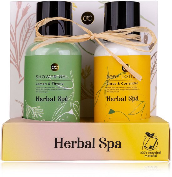 Accentra - herbal spa - citrus - tijm - cadeau set - badset - wellness - douchegel - bodylotion