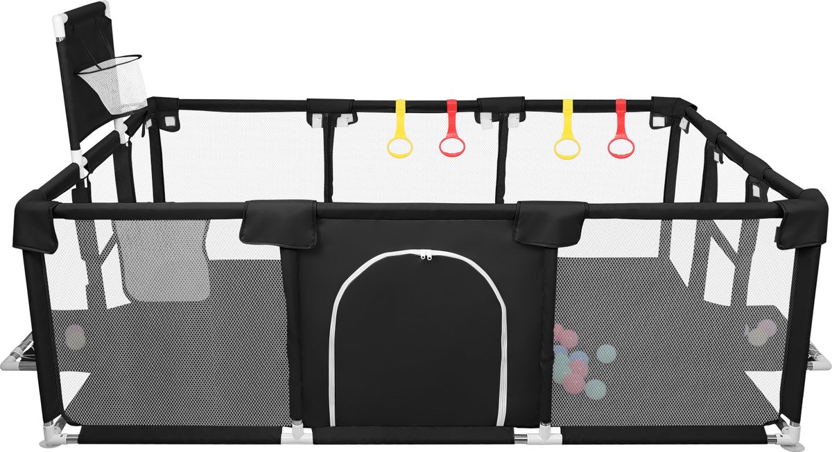 PIPIPOXER-Grondbox - Baby Speelbox met 50x Speelballen - Kinderbox - Playpen- 180*120 cm - Zwart