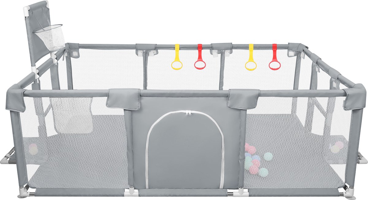 PIPIPOXER-Grondbox - Baby Speelbox met 50x Speelballen - Kinderbox - Playpen- 180*120 cm - Donkergrijs