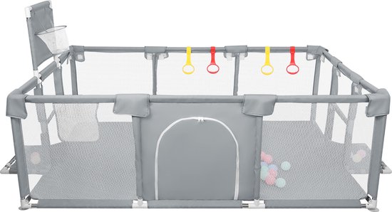 PIPIPOXER-Ground box - Parc Bébé avec 50 balles - Parc bébé - 180*120 cm - Gris foncé