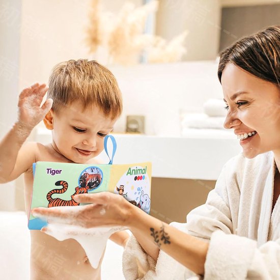 Set van 5 babybadboeken, geschikt voor jonge kinderen om de namen van dieren, fruit, groenten en vervoer te leren, kleurrijke patronen, niet-giftig, waterdicht, zachte stof, geschikt voor baby's en kleuterspeelgoed — afbeelding 2