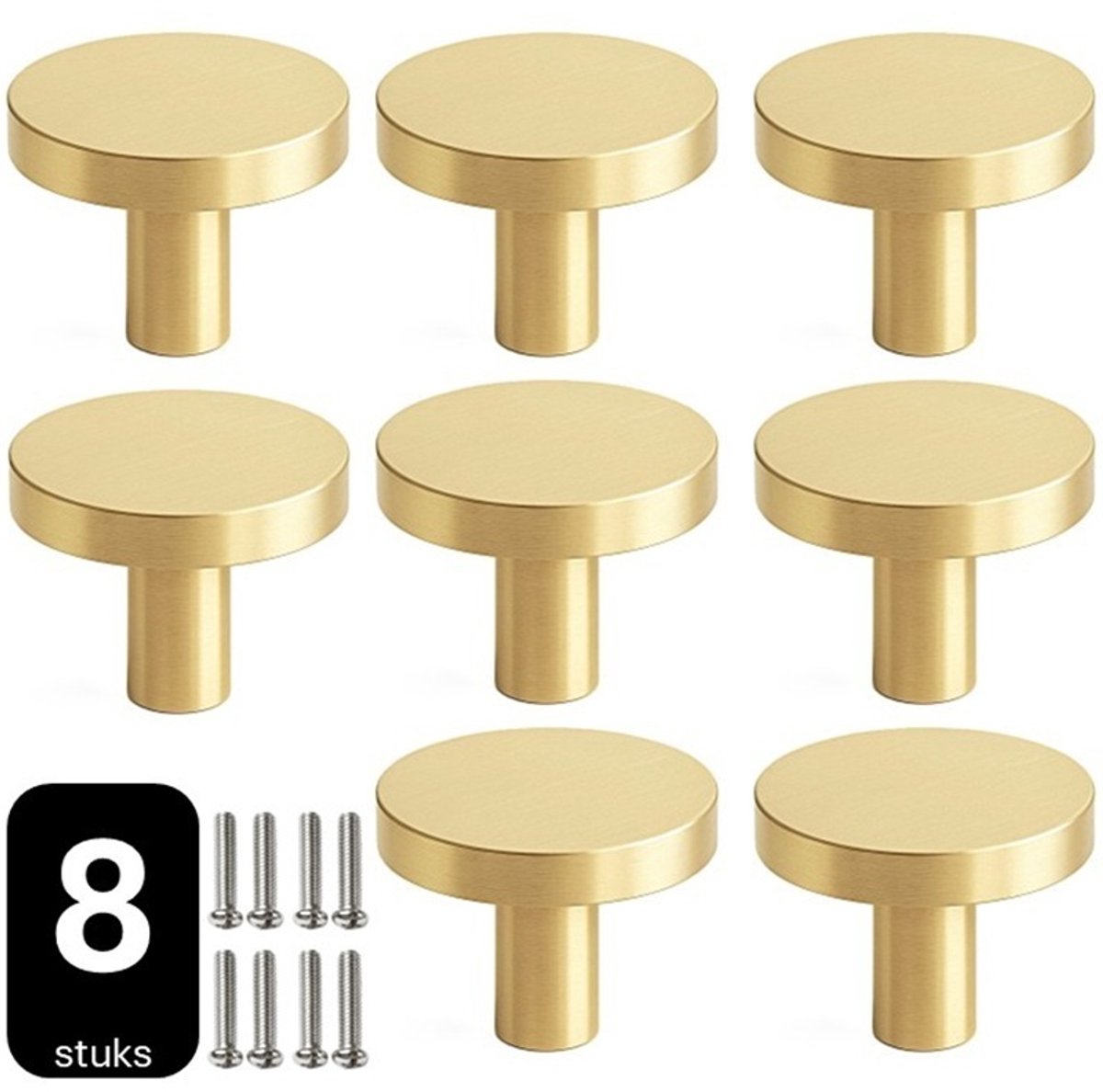 8 X MSQDESIGN Kastknoppen Goud (Metaal) - Gouden Deurknopjes - Meubelknoppen Goud voor keuken , kast en deurjes - Deurknopjes Goud rond - Handgreep - Moderne Meubelknop Goud - Goude Deurknopjes - Deurknoppen Goud - Ladeknoppen voor deurtjes