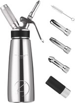 Robuuste Slagroomspuit 0,5L (stalen mondstuk) - Slagroomspuit Aluminium - Crèmespuit - Garneerspuit - Slagroomapparaat