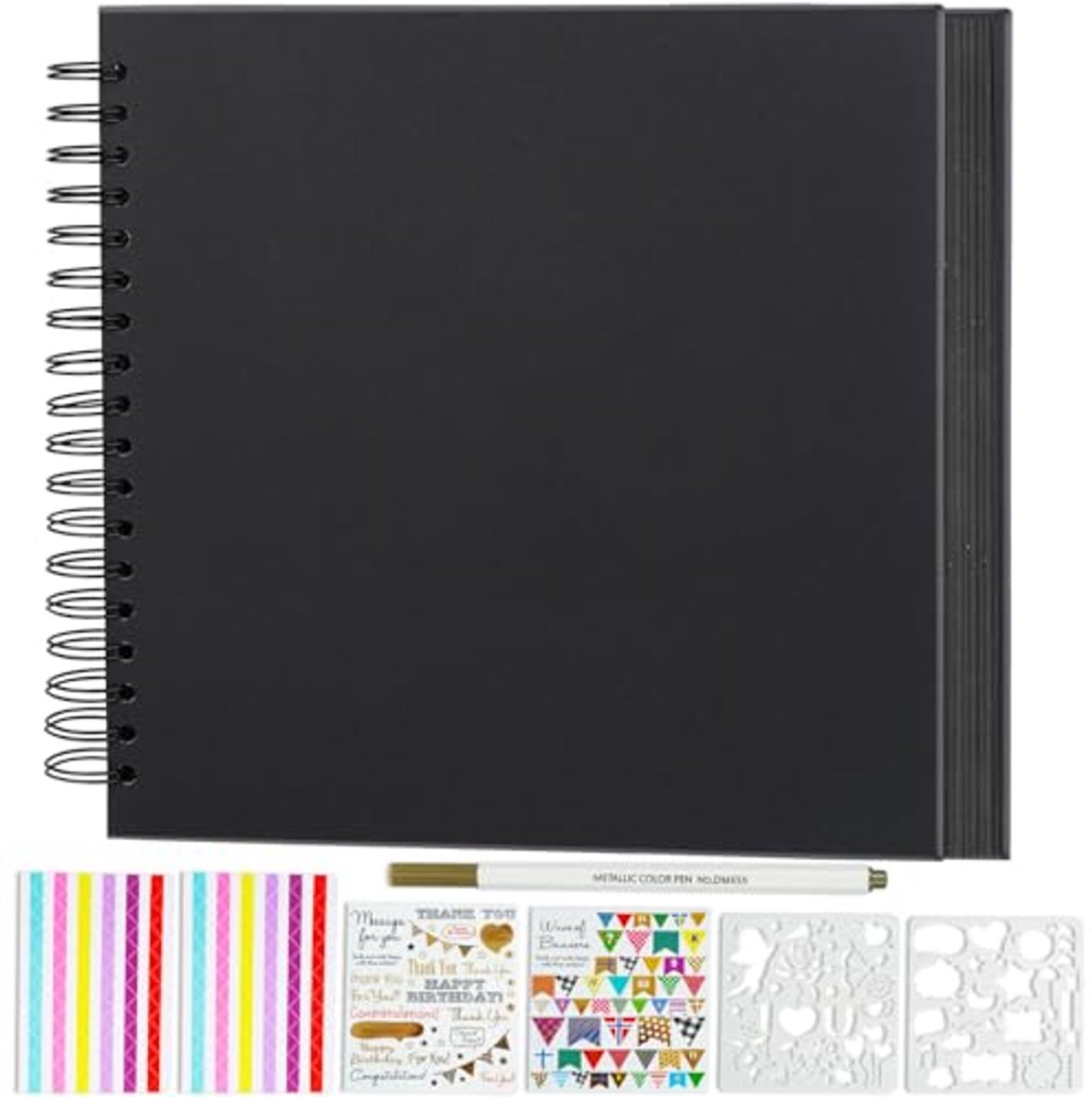 Miaikoe DIY Scrapbook Album 20.5 x 20.5cm Hardcover Kraft Blank Paper Scrap Book with 40 Sheets Memory Book for Family Wedding Photography Birthday (Black)