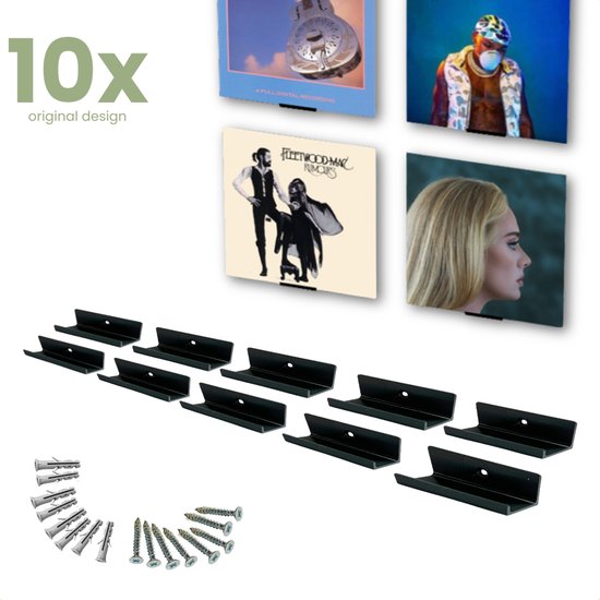 Melvy® - Original LP Houder Freddie - 10-stuks - LP Opbergsysteem - LP Houder aan de muur - Vinyl Houder - Platenhouder - LP lijst - Platenrek - LP Rek - Duurzaam Materiaal - Incl Montagemateriaal & Cleaning Kit - Snelle Montage - Vegan Verpakking