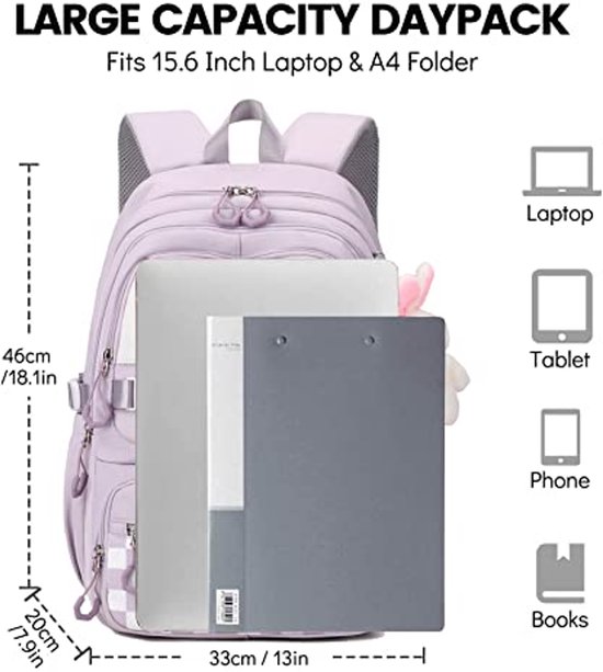 Amythe Schooltas tienerrugzak voor meisjes, waterdichte casual