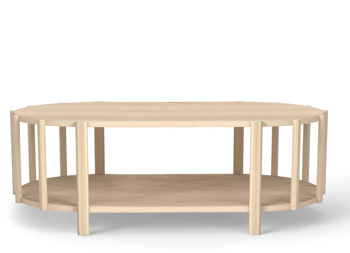 Ovale Salontafel met Opbergruimte – 119 cm Moderne Houten Centertafel, Minimalistisch Design, MDF, Natuurlijke Houtkleur voor Woonkamer of Kantoor