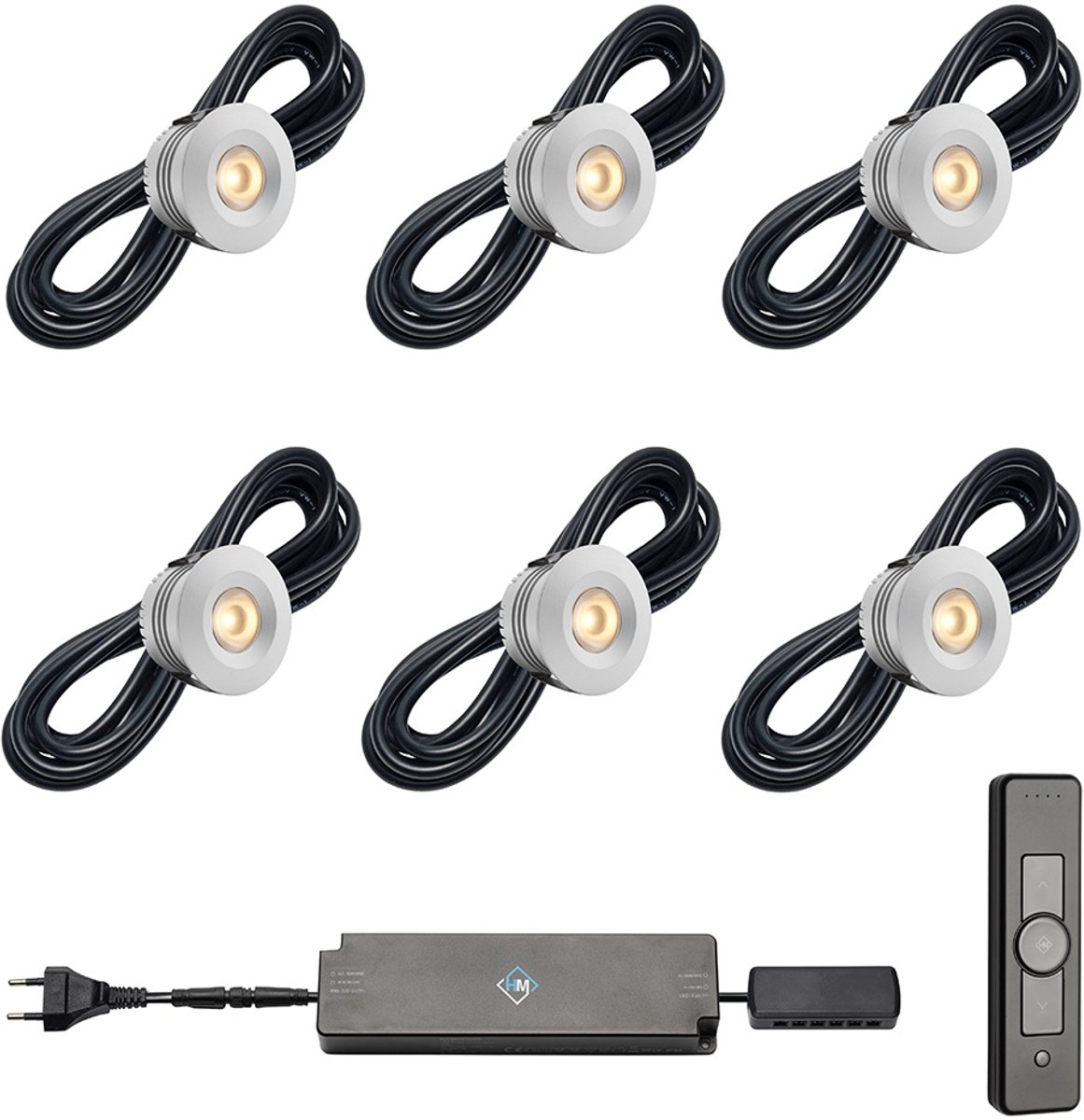 LED veranda inbouwspots Sevilla ab inclusief trafo en afstandsbediening - 3W / dimbaar / inbouwspot / terrasoverkapping / overkapping / serre / carport / warm wit / rond / 230V / IP44 / set van 6 stuks