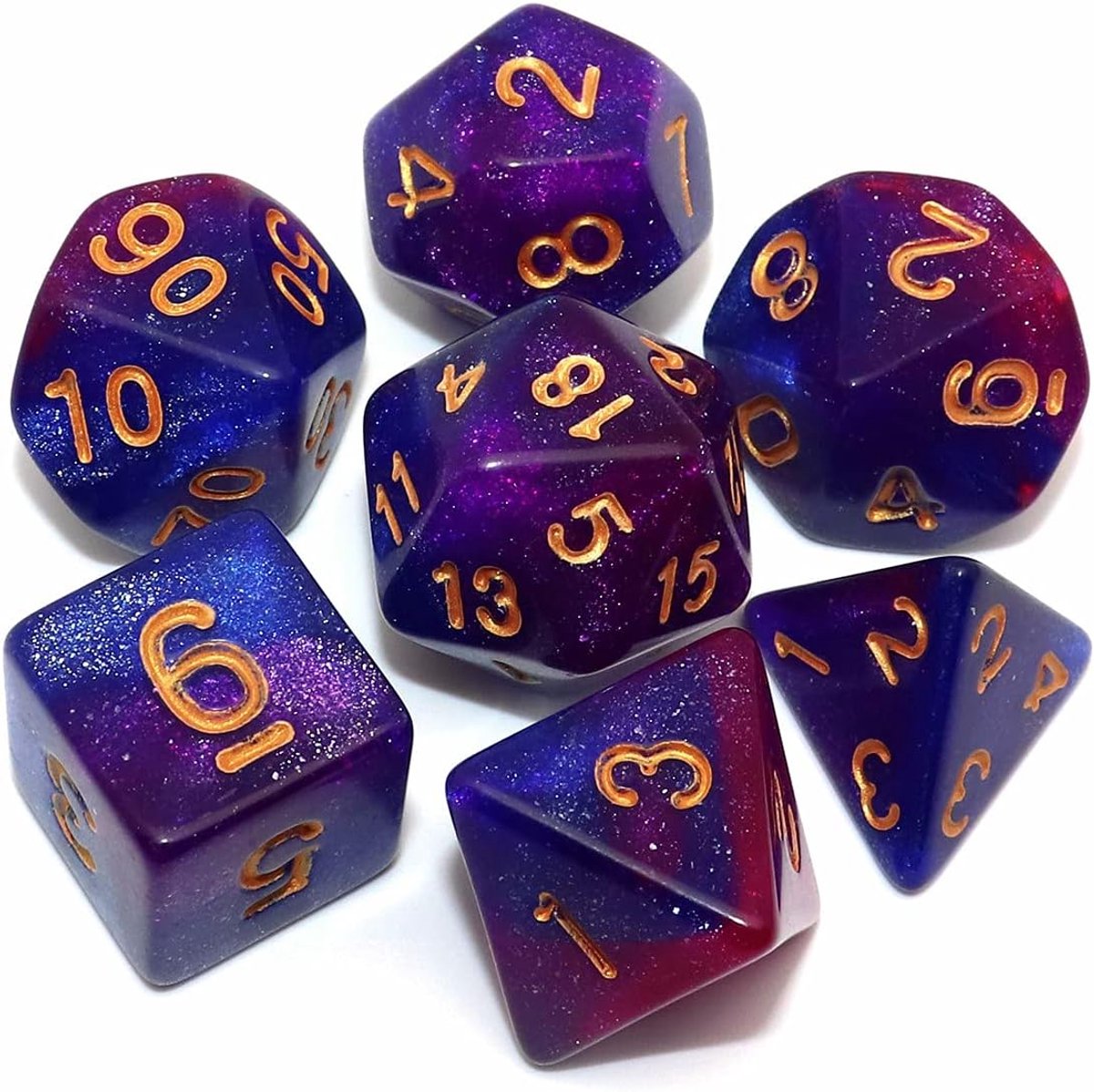 Dobbelstenen Set 7-delig – Blauw Paars D20 D12 D10 D8 D6 D4 – Voor RPG & Tafelspellen