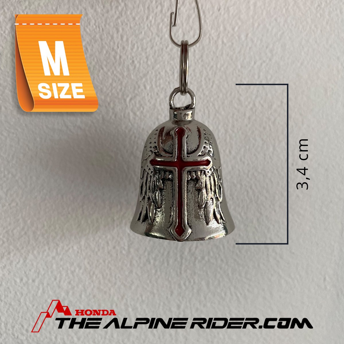 VOSSOT Guardian Bell motorfiets belletjes, fietsbel, beschermende bel, engel rijbel, roestvrij stalen motorbel, sleutelhanger, belletje, geluksbrenger voor zegen de vrede, 2 stuks, zilver, Eén maat
