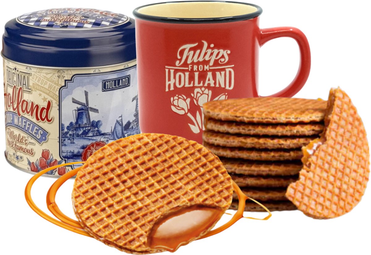 Mok Holland met Stroopwafels in blik - Holland pakket - Hollandse cadeautjes - Souvenirs Typisch Hollands