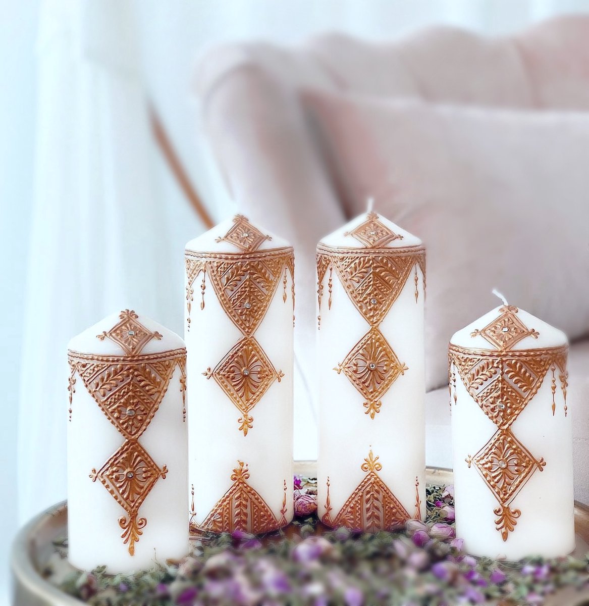 versierde kaarsen set 4 st