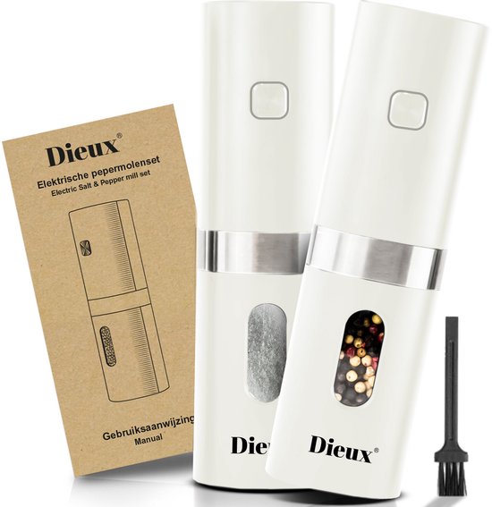 Dieux - Ensemble moulin à poivre et sel - Électrique - Moulin à poivre - Moulin à sel - 2 pièces - Degré de mouture réglable - Rechargeable - Barbecue - Accessoires BBQ - Qualité de Luxe - Parchemin