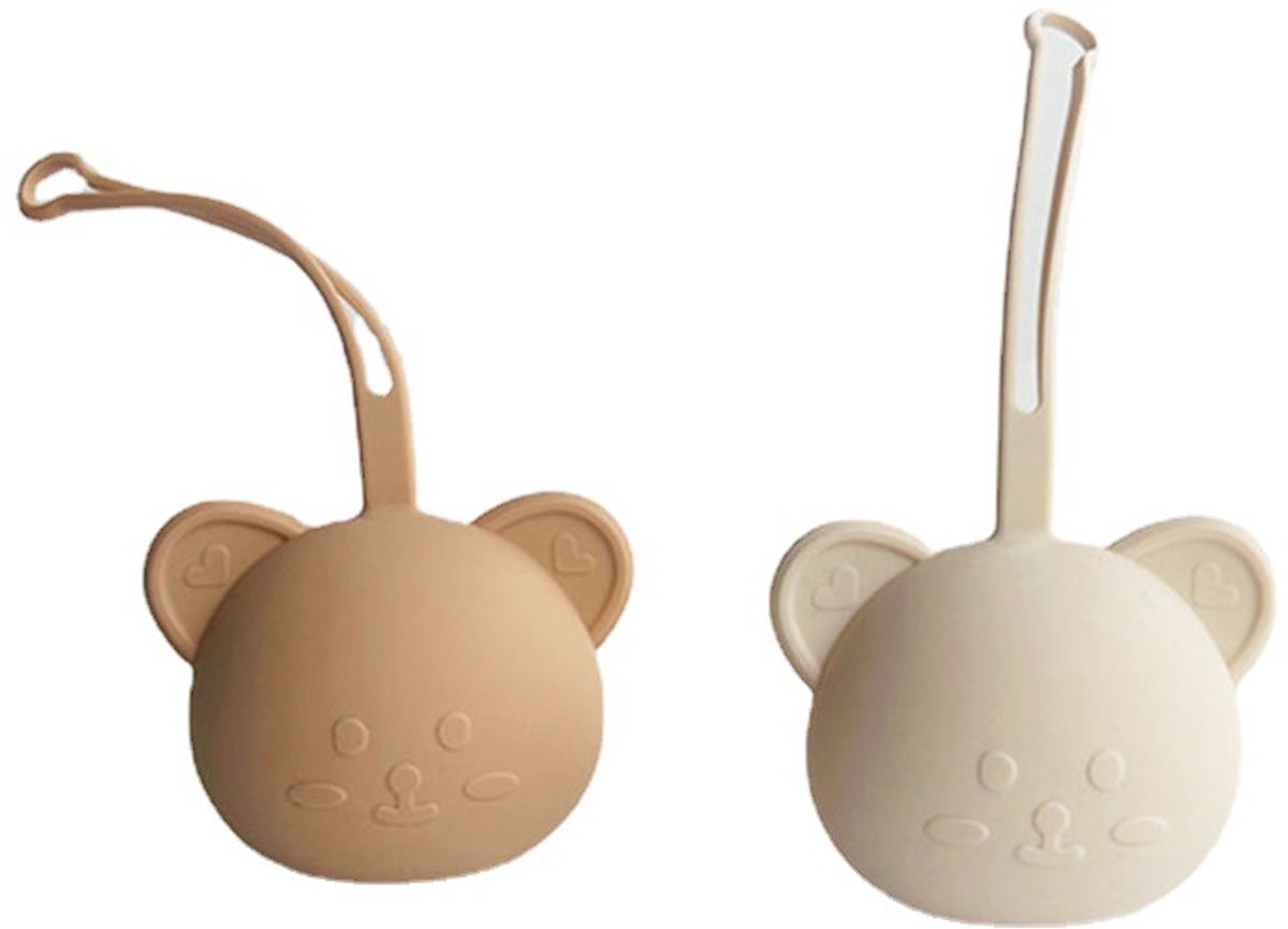 Image of 2 fopspeendoosjes - 2 siliconen fopspeenopbergdoosjes - Draagbare stofdichte fopspeendoos - Siliconen fopspeenopbergdoos - Babyfopspeentas - Beige en bruin