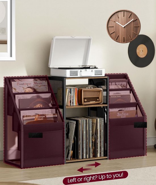 Signature Home LP Opbergsysteem - Vinyl Opbergkast - Platenrek - Platenspeler Meubel met Opbergruimte - LP Kast voor ±140 Platen - Platenspeler Standaard - Hout Metaal - Bruin Zwart - 30x81x69 cm — afbeelding 4