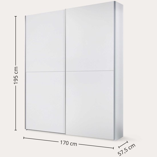 Armoire Tiempo 170x59x195cm avec deux portes - blanc - Bega Polpower - Armoires de chambre à coucher - Blanc - Panneaux de particules - Armoires de chambre à coucher