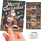 Inspra Studio – Luxe Kerstkaarten met Enveloppen – 12 Stuks – Jaren 70 Wenskaarten Set 1+2 – Artistieke Illustraties met Nostalgische Retro Stijl