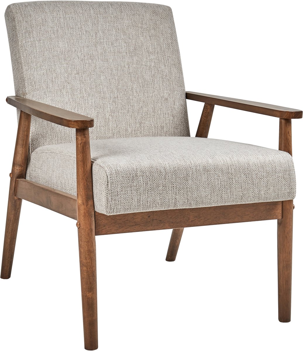 ESRUM - Fauteuil - Grijs - Polyester/Rubberhout
