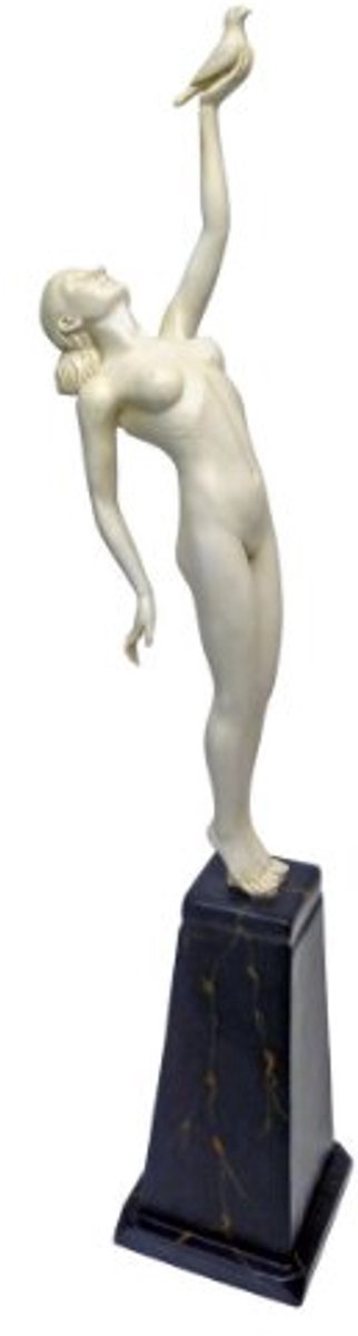 Art Deco Gebonden Marmeren Hars Standbeeld van Meisje met Duif