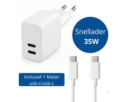 Xtronic 35W USB-C Snellader – Dubbele Poort Oplader – Inclusief 1 meter USB-C naar USB-C - Geschikt voor iPhone, iPad & Samsung – Compacte USB-C Adapter