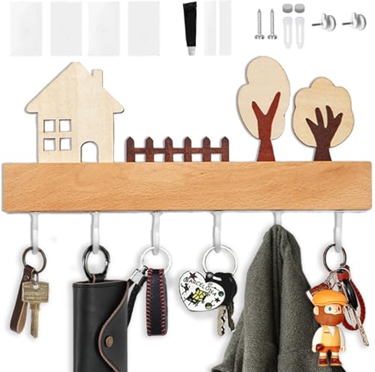 Witte Houten Haken - Sleutelorganizer voor een Opgeruimd Huis
