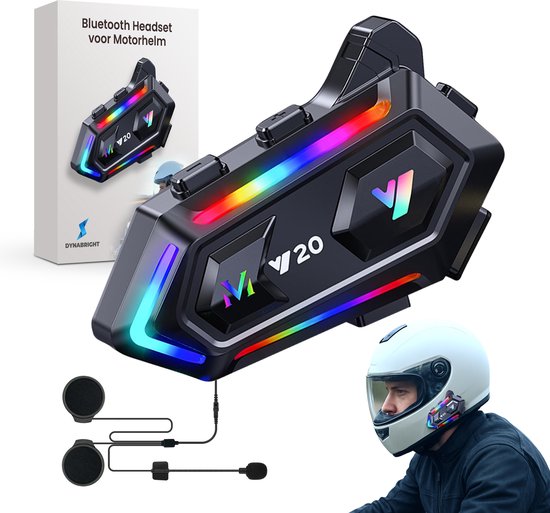 Casque moto TM&DY - Bluetooth 5.3 - Avec microphone - Réduction du bruit avancée - Écoutez de la Musique - Étanche IPX6 - Effet lumineux RVB - Pilotes 40 mm - USB-C - Appels mains libres