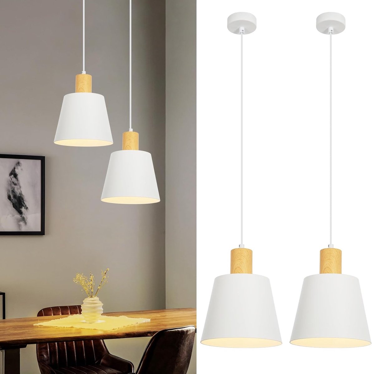Glitzerlife Hanglamp - Set van 2 Modern Retro Stijl Wit Metaal - E27 Fitting Ø20cm - Voor Eetkamer, Keuken, Woonkamer, Slaapkamer, Hal - Exclusief Lichtbron