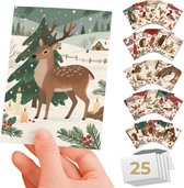 Inspra Studio – Luxe Kerstkaarten met Enveloppen – 25 Stuks – Dieren Wenskaarten Collectie – Natuurlijke Dieren Illustraties
