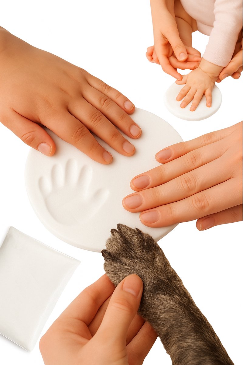 Baby hand- & voetafdruk klei – Wit – 20g zachte fluffy klei – DIY gipsafdruk – Voor baby’s én huisdieren – Pootafdruk hond/kat – Lichtgewicht & herbruikbaar – 10×7 cm verpakking