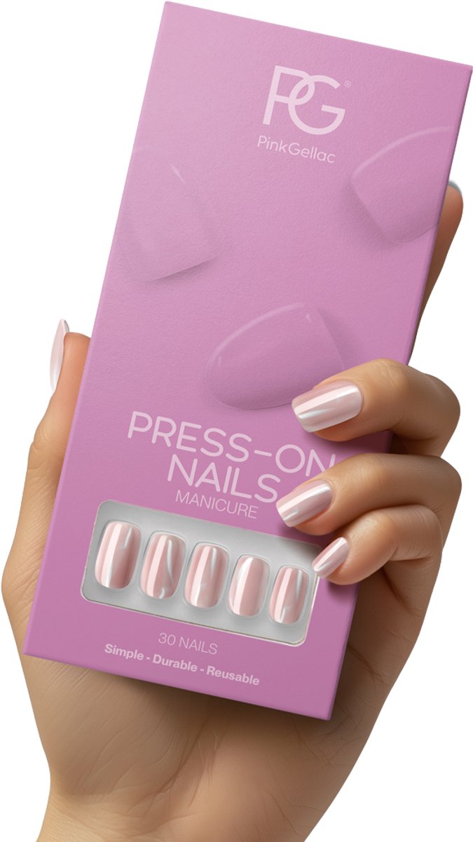 Pink Gellac Press On Nails - 2003 Dreamy Chrome - Square Medium Plaknagels - 30 Press On Nagels Met Lijm, 30 Plakstickers, Cleaner Wipe, Nagelvijl, Woodstick en Size Matcher - Snel Aan Te Brengen Plak Nagels - Voor 7-14 Dagen Mooie Nagels
