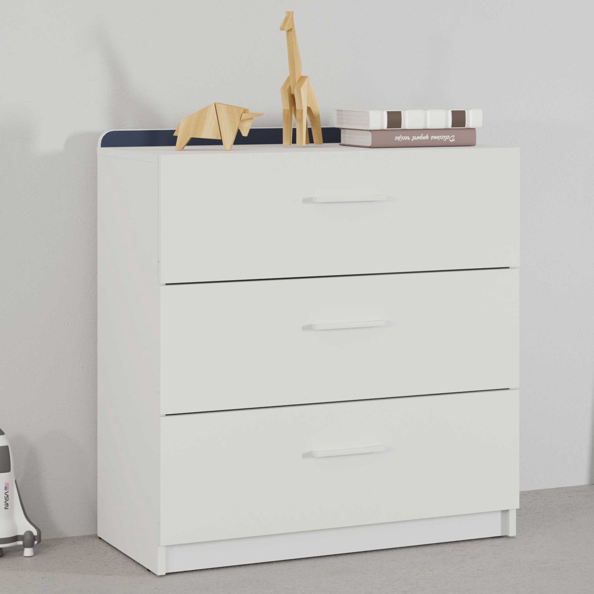 Commode Reverso - 77x40x83cm - 3 lades - wit/blauw - CBA - Kabinetkasten - Wit; Blauw - Melamine; Spaanplaat - Kabinetkasten -